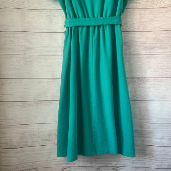 Vintage Germaine Teal Green Dress with Belt Short Sleeves 70s 80s Size 16 - Picture 9 of 14